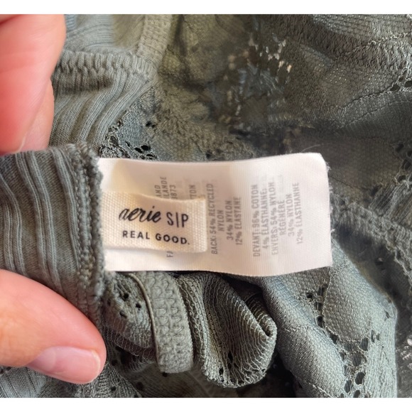 Aerie Ribbed Lace Bralette Olive Green V-Neck Adjustable Strap Top Small - Picture 3 of 4